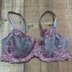 Wacoal 65191 Lace Underwire Bra 34D Lavender Pink Floral Sheer Unlined Pretty